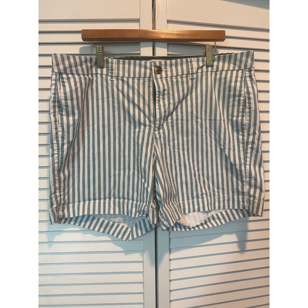 Old Navy Everyday Short Teal White Striped Chino Shorts Size 16 Mid Rise Preppy